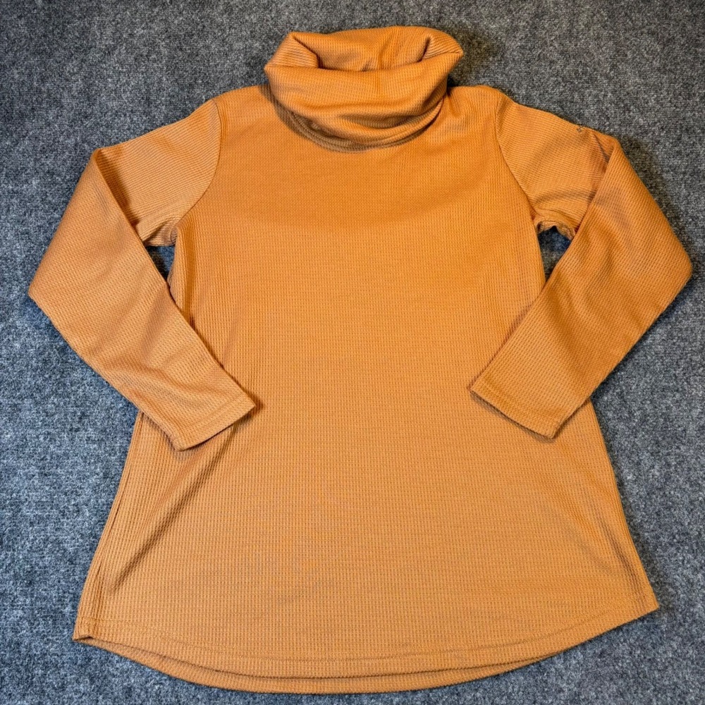 Columbia Women's Orange Waffle Knit Cowl Neck Long Sleeve Top Size S